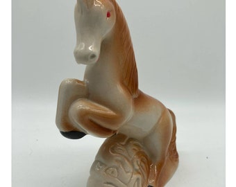 VTG Ceramic Horse Brown Cream Rearing Position 7" Tall Japan