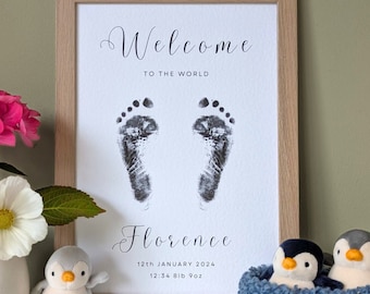 Personalised Welcome to the World Baby Hand/Footprints Kit, New Baby Gift, Newborn Gift, Nursery Art, New Parent Gift, Baby Shower