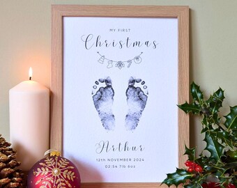 Personalised Baby First Christmas Footprint Art Kit, Newborn Gift