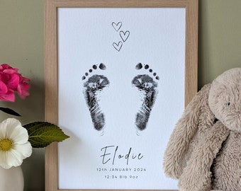 Personalised Baby Footprint Art Kit, Hearts Design, New Baby Gift