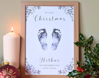 Personalised First Christmas Baby Hand/Footprints Kit, New Baby Gift, Newborn Gift, Nursery Art, New Parent Gift, Baby Shower