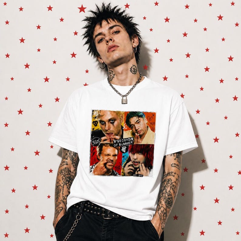 Koszulka 5 Seconds of Summer Punk, koszulka z grafiką 5SOS, koszulka zespołu Pop Punk, awangardowa odzież uliczna, bawełniana koszulka unisex, koszulka w stylu alternatywnym zdjęcie 2