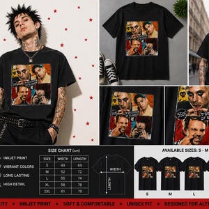 Może przedstawiać: Czarny t-shirt z kr&oacute;tkim rękawem z nadrukiem graficznym zespołu 5 Seconds of Summer. Wz&oacute;r składa się z czterech indywidualnych portret&oacute;w członk&oacute;w zespołu ułożonych w kwadratową siatkę z widocznym napisem 5 Seconds of Summer.
