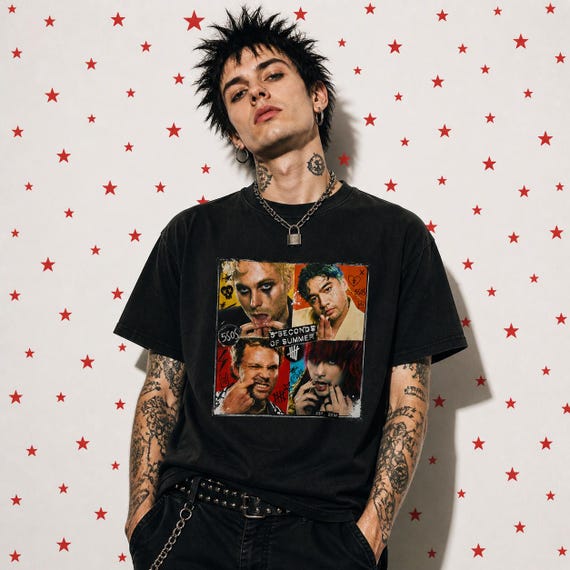 5 Seconds of Summer Punk T-Shirt, 5SOS Graphic Tee, Pop Punk Band Shirt, Edgy Streetwear, Unisex Cotton Shirt, Alternative Style Tee