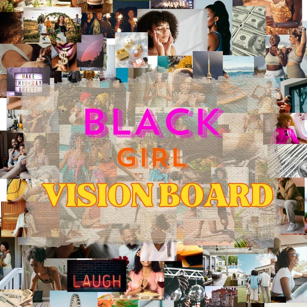 Black Girl Vision Board Printable, Black Women Printable Vision Board Photos, Affirmation Gratitude Manifest for Afro Black Girl