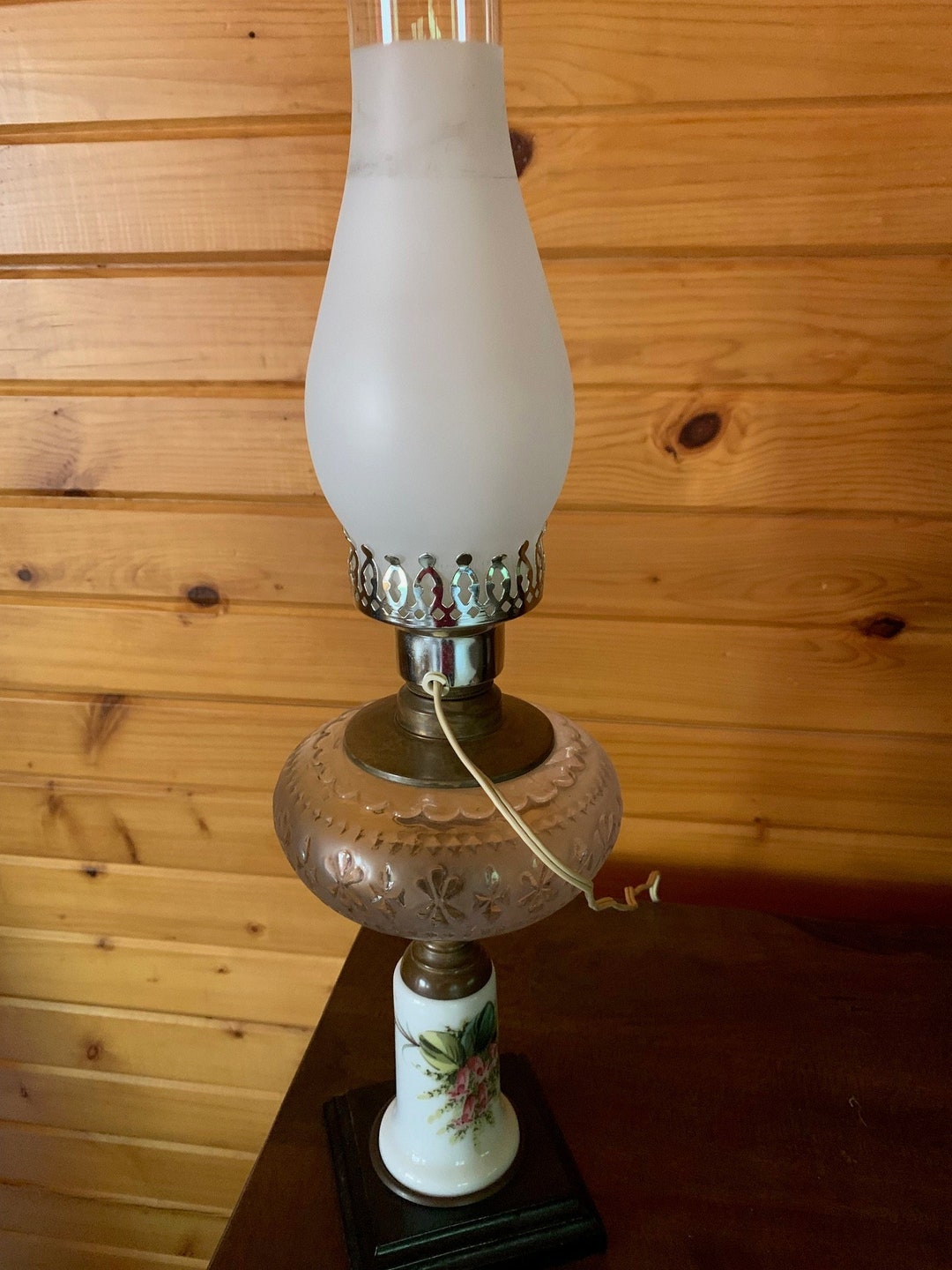 Converted Oil Lamp to Electric Lamp With Floral Pedestal and Etsy