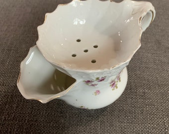 Antique Vintage porcelain Shaving scuttle / shaving mug with floral design.
