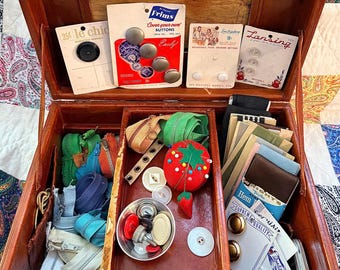 Vintage Sewing Kit – Embossed Mid Century Case w/ Notions