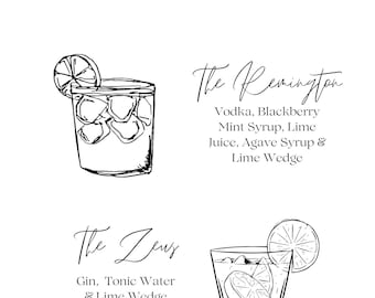 Minimalist Signature Drinks Sign Template, Signature Cocktail Sign, Wedding Bar Menu Sign, His and Hers Bar Sign, Digital editable Template