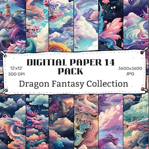 Fantasy Dragon Seamless Pattern Pack - Digital Download - Perfect for DIY Crafts, Scrapbooking, Backgrounds - Print Ready - 14 Designs
