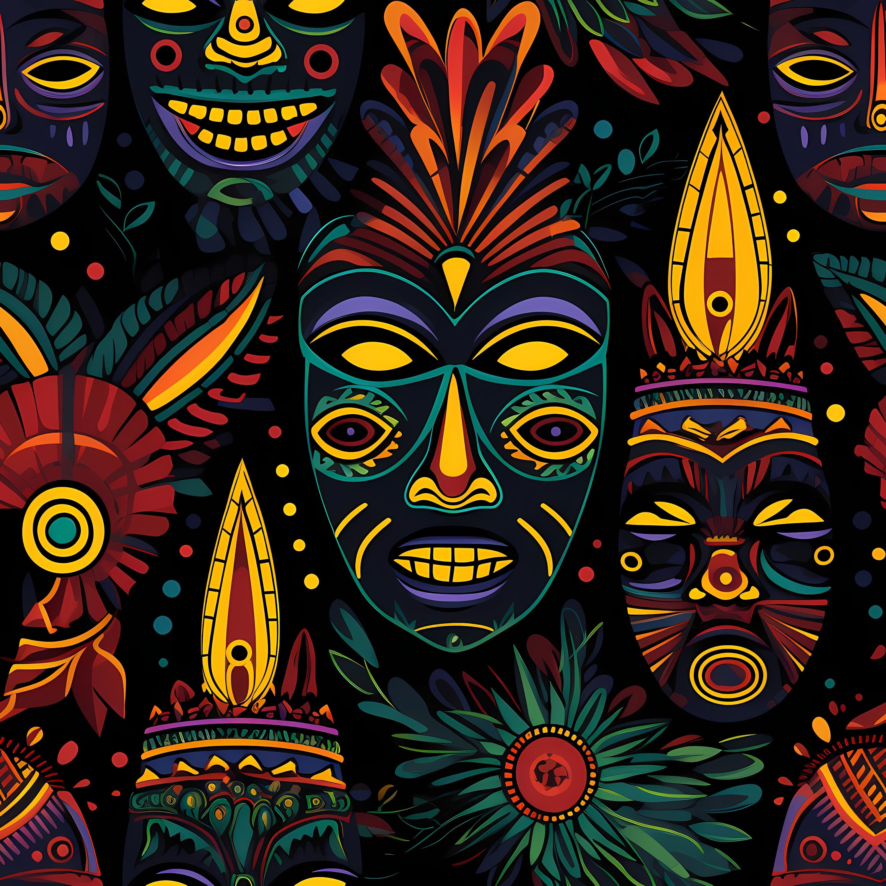 African Ritual Mask Patterns – Tribal Art, Print-ready (digital ...