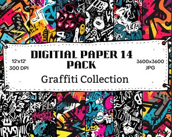 Graffiti Digital Paper Pack, Street Art Designs (Digital Download)