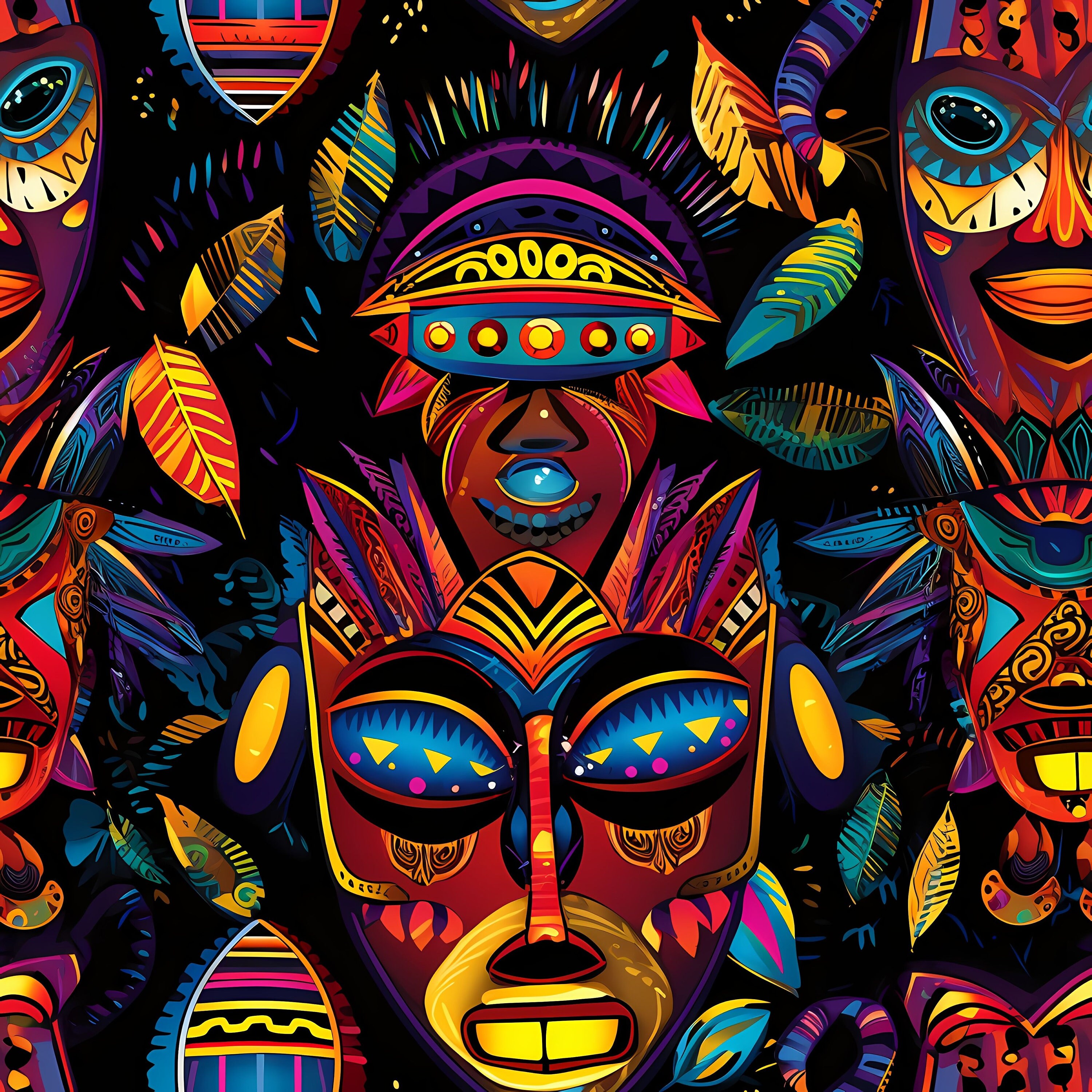 African Ritual Mask Seamless Patterns - Exotic Tribal Art Digital ...