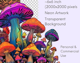 Neon Mushrooms Clipart Bundle – Witchy Pagan PNG Files