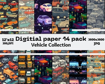 Vehicle Seamless Pattern Pack – Cars, Trucks, and Trains (Digital Download)