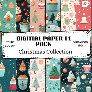 Festliche Weihnachten Nahtlose Muster, 14 JPG Digital Downloads, 300dpi, Craft & Design Ready