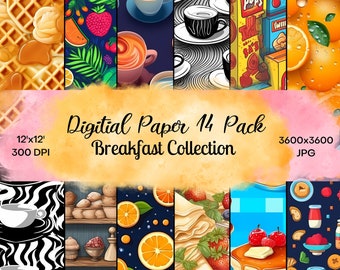 Breakfast Digital Paper – Seamless Food Patterns, Commercial Use (300dpi)