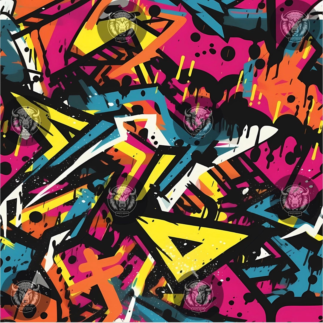 Urban Graffiti Digital Pattern, Seamless Design, Vibrant JPG Street Art ...