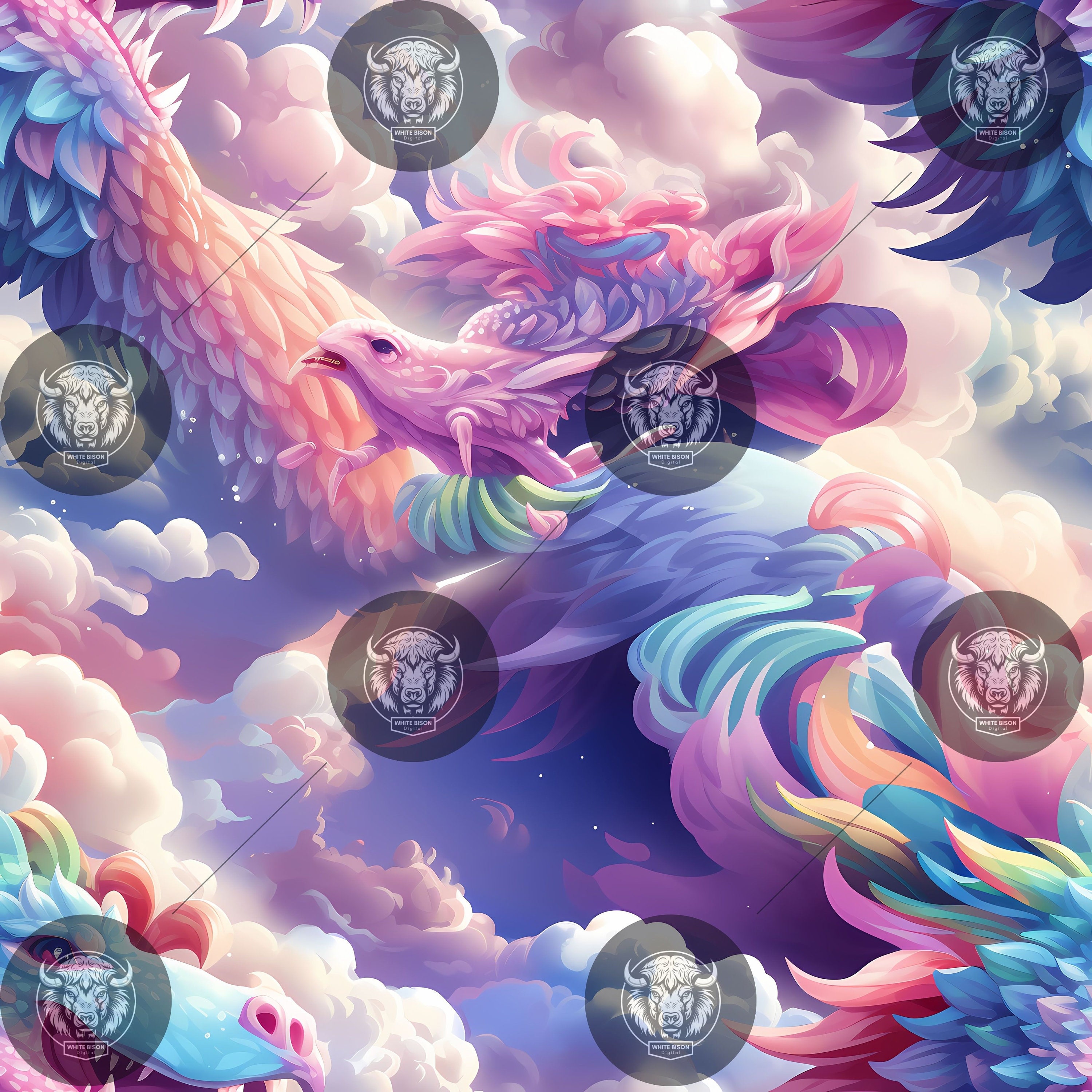 Fantasy Dragon Seamless Pattern Pack – 14 Print-ready Designs (digital ...