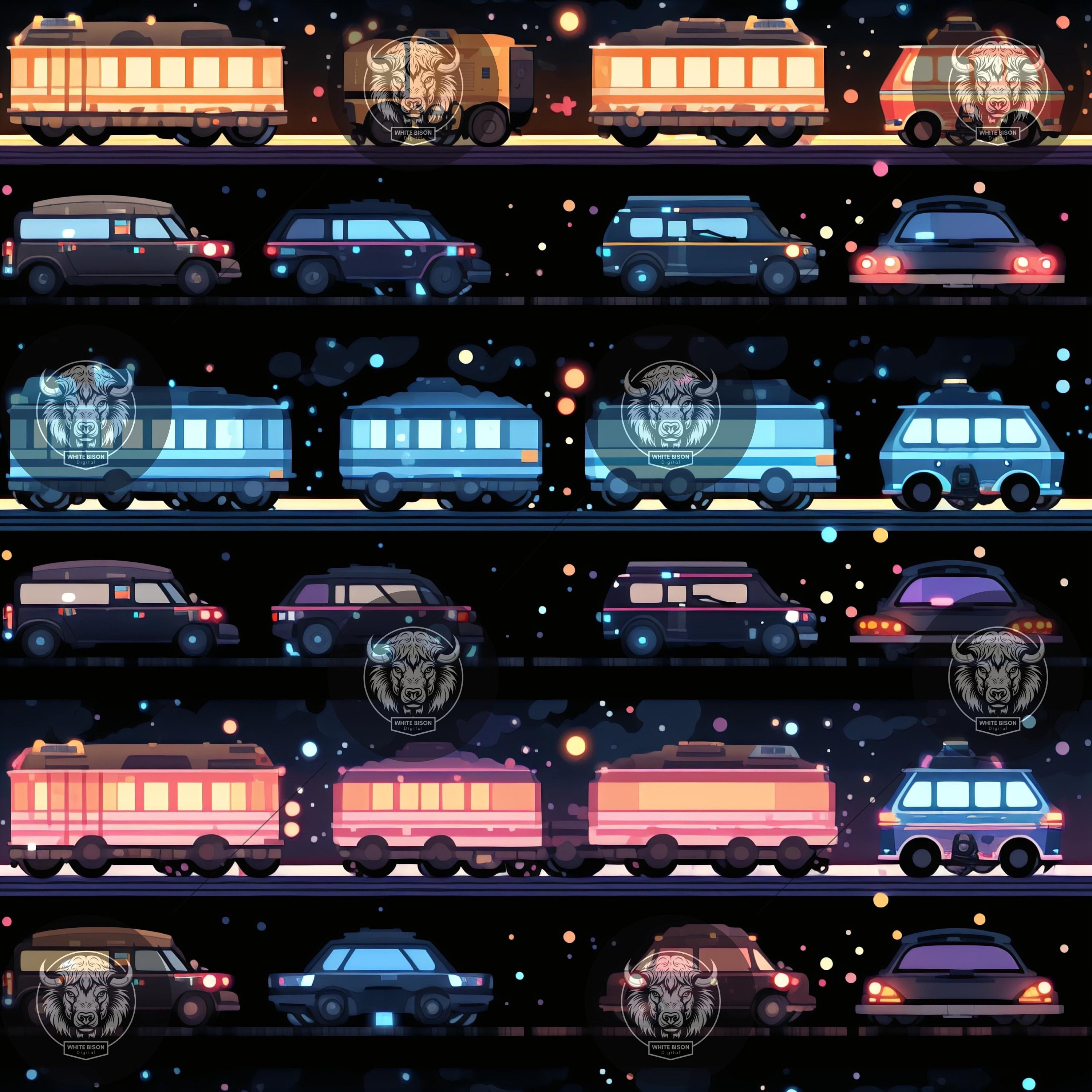 Vehicle Seamless Pattern Pack – Cars, Trucks, and Trains (digital ...