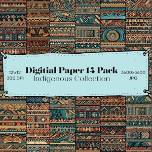 Inheemse & Ethno digitale patroonbundel met 14 unieke ontwerpen, 12x12 inch, 300 DPI, hoogwaardige PNG-bestanden voor knutselen en scrapbooking