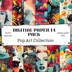 Pop Art Seamless Pattern, 14 JPG Digital Paper Pack, Instant Download