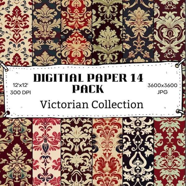 Victorian-Inspired Seamless Pattern Bundle, DIY Products, 14 Antique Designs, High-Res Instant Digital Download, 12x12" Printable Wallpaper
