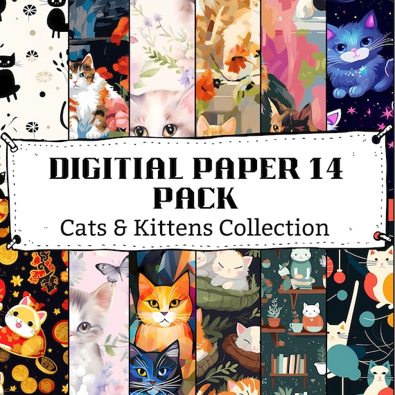 Cats and Kittens Seamless Patterns, Print-Ready JPG Designs (Digital Download)