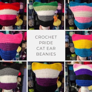 PRIDE Crochet Cat Ear Beanie, Trans, Genderfluid, Bisexual, Pansexual, Lesbian, Gay, Asexual, Aromantic, Nonbinary, LGBTQIA