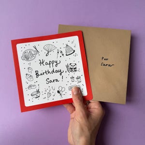 Biglietto Personalizzato disegnato a mano realizzato su richiesta con Busta / Compleanno、addio、battesimo、fidanzamento、matrimonio