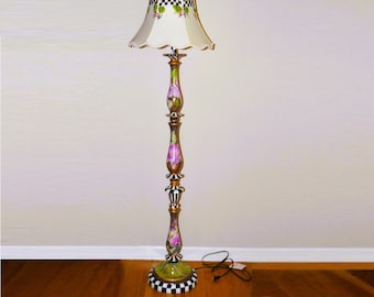 Hand Painted and decorated with high quality transfer Floor Lamp.  53" tall