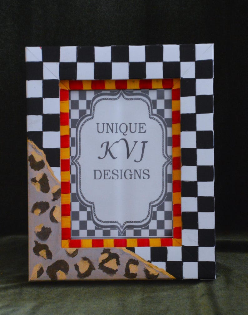 100% Hand-painted Photo Frame. Painted With Black and White Checks and ...