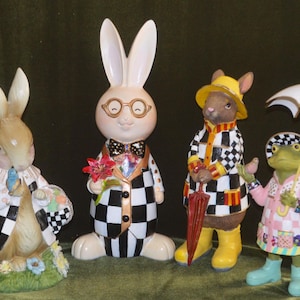 Whimsical 100% Hand-Painted Resin Easter Bunnies and a Frog.  Great  Easter decoration.