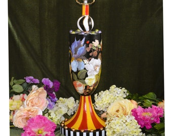 Whimsical Hand-Painted Lamp, decorated with high quality transfer.  23" tall