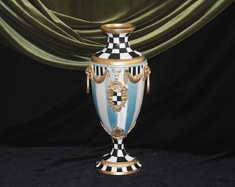 Whimsical 100% Hand-Painted Metal Ornate Glass Vase. 13.5"H x 7".  Perfect Home Decor or a Gift!