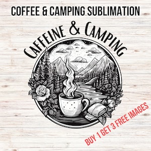 Design de chemise de camping | Design de chemise café | Camping et café | Amateur de café | Amateur de camping | Téléchargement numérique | Sublimation