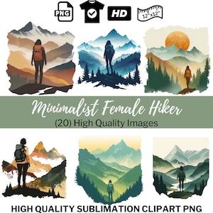 Minimalista Mujer Senderismo Clipart Mujer Excursionista Al Aire Libre Vistas A La Montaña Senderismo Chica Silueta Camisa Sublimación