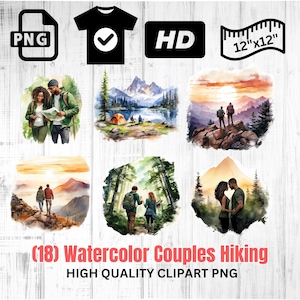 Aquarel paren wandelen clipart | Beste vriend clipart | Paren Natuur PNG | Direct downloaden | Paren berg clipart
