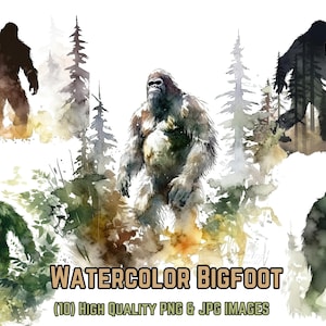 Watercolor Bigfoot Clipart Sasquatch Sublimation Yeti Hiking Shirts Crafting Scrapbooking Bigfoot Art Camping Watercolor