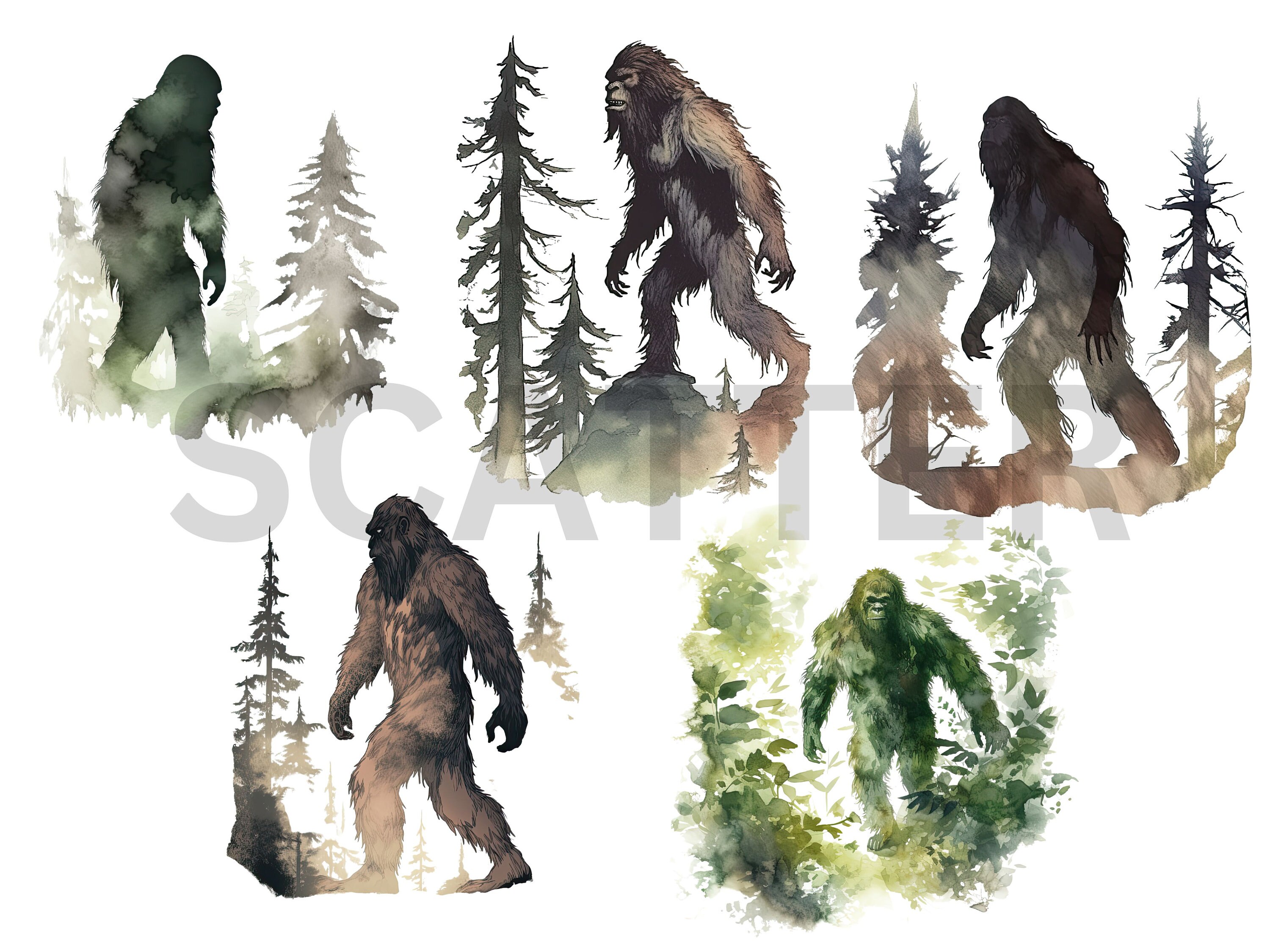 Watercolor Bigfoot Clipart Sasquatch Sublimation Yeti Hiking Shirts ...