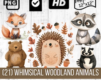 Whimsical Woodland Animals Clipart Set | Hand-Drawn Cartoon Style Illustrations | Fox, Bear, Squirrel, Deer & More | Perfect for Crafting