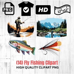 Pesca con mosca Clipart / Pesca PNG / Pesca con mosca PNG / Trucha arco iris / Trucha marrón / Descarga instantánea