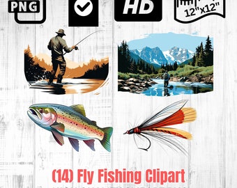 Fly Fishing Clipart | Fishing PNG | Fly Fishing PNG | Rainbow Trout | Brown Trout | Instant Download