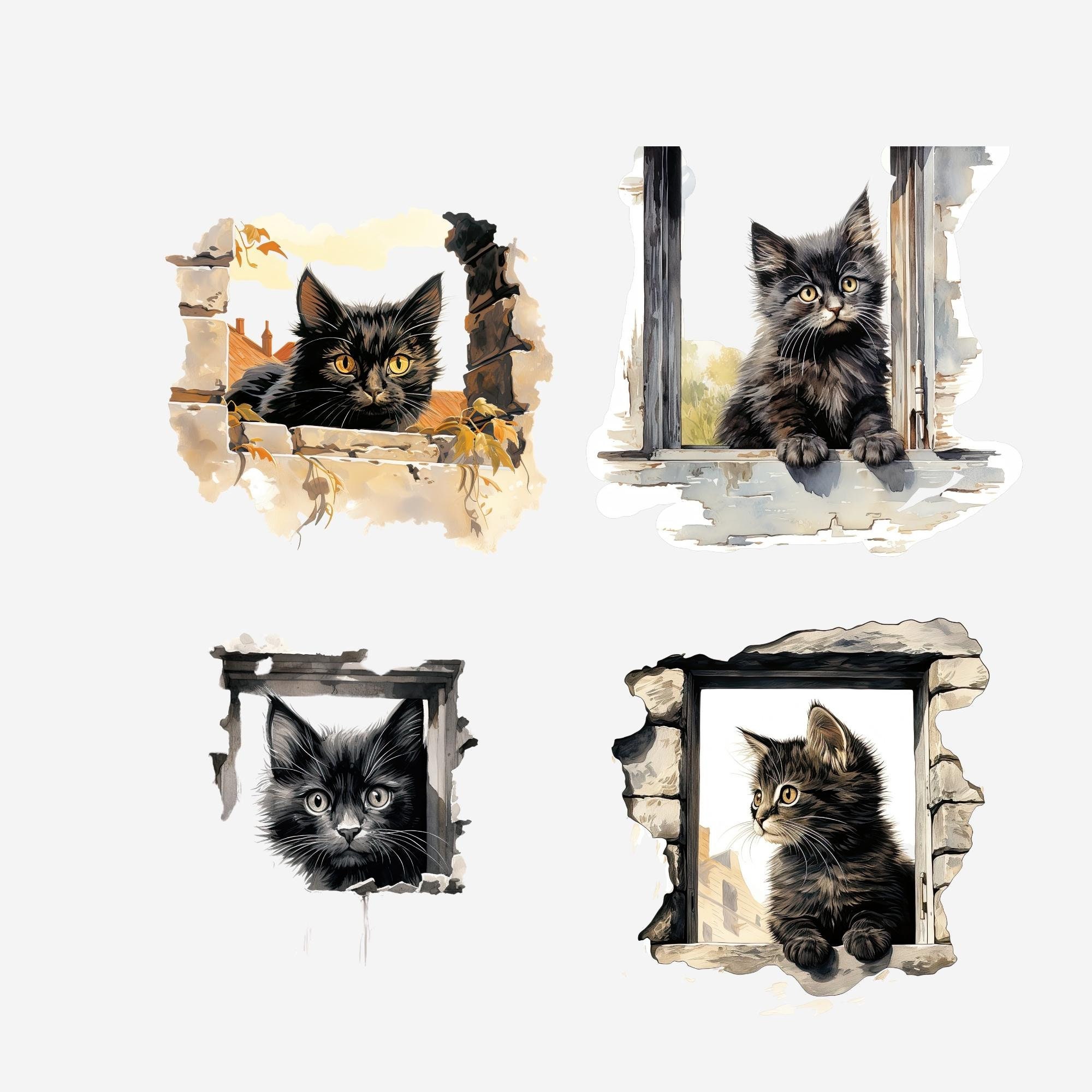 Window Transparent Cat Watercolor Vintage Cats in Windows Cat Clipart Vintage Cat - Etsy