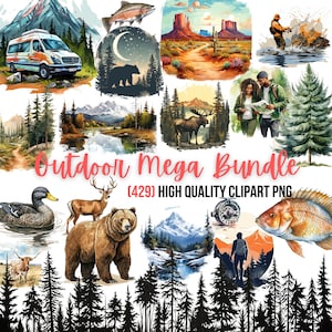 Outdoor Mega Bundle Clipart | Bär Clipart | Jagd Clipart | Berg PNG | Nationalpark-Aufkleber | Im Freien Clipart | Haie