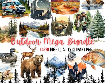 Outdoor Mega Bundle Clipart | Bear Clipart | Hunting Clipart | Mountain PNG | National Park Stickers | Outdoors Clipart |Sharks