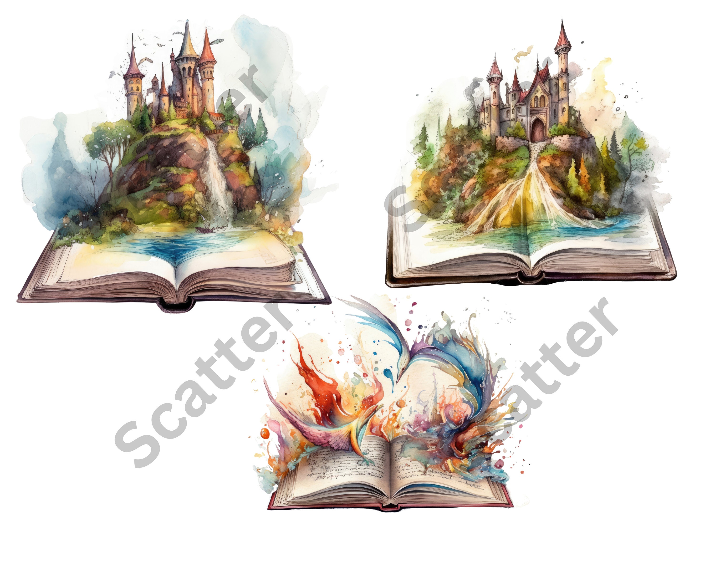 Watercolor Magical Books Clipart Reading Clipart Fantasy Book Clipart ...