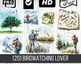 Birdwatching Lover Clipart Set - Bird Watching, High-Quality PNG Images, Ideal for Crafting and Educational Projects, Large Scale Printing