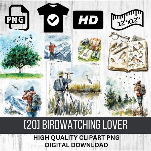 Birdwatching Lover Clipart Set - Bird Watching, High-Quality PNG Images, Ideal for Crafting and Educational Projects, Large Scale Printing