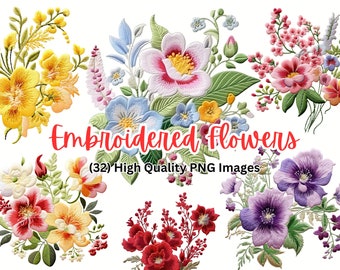 Imágenes prediseñadas de flores bordadas / Diseños PNG florales / Imágenes prediseñadas de flores / Imágenes prediseñadas de estilo de bordado / Flores de imágenes prediseñadas bordadas / Uso comercial